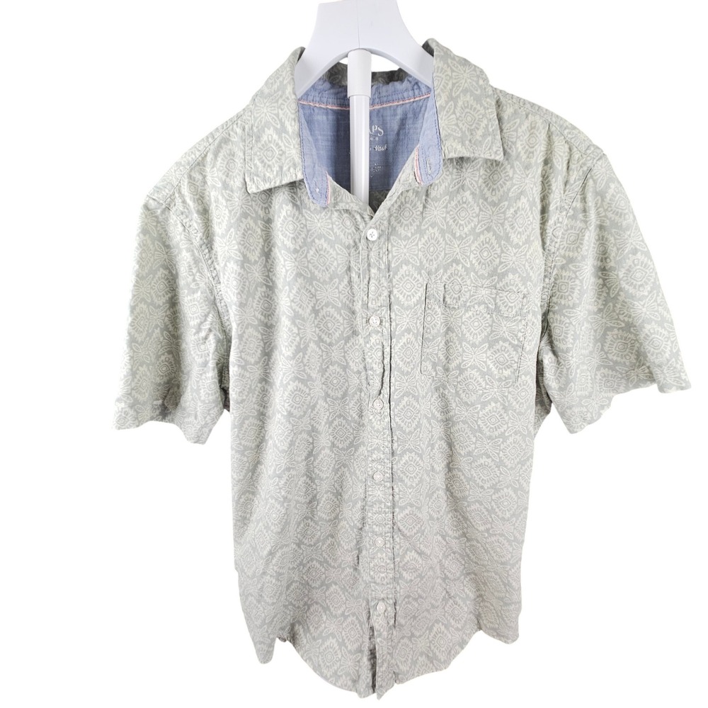 Chaps Mens XL Sea Coast Wash Short Sleeve Button Down Shirt Green Medallion